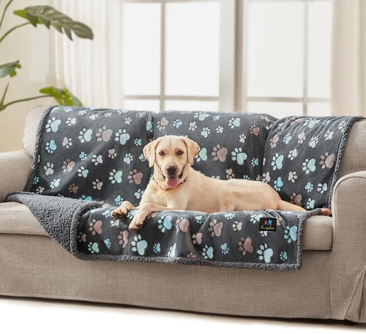 Luciphia Waterproof Pet Blankets for Couch Sofa Bed Cover Liquid Pee Proof Washable Soft Fluffy Large Dog Blanket Reversible Furniture Protection Grey Paw Thicken Large（65" x 57"） | Soft Print Pet Blanket Washable Pee Proof, Furniture Protector for Cou... by luciphia
