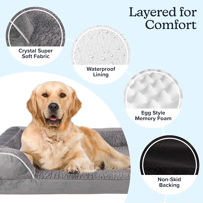 PETMAKER Orthopedic Dog Bed - 42in Dog Couch Bed with Supportive Wraparound Bolster and Removable Washable Cover - Egg-Crate Foam Extra Large Dog Bed for Pets up to 65lbs - Dog Products (Gray) - Image 3