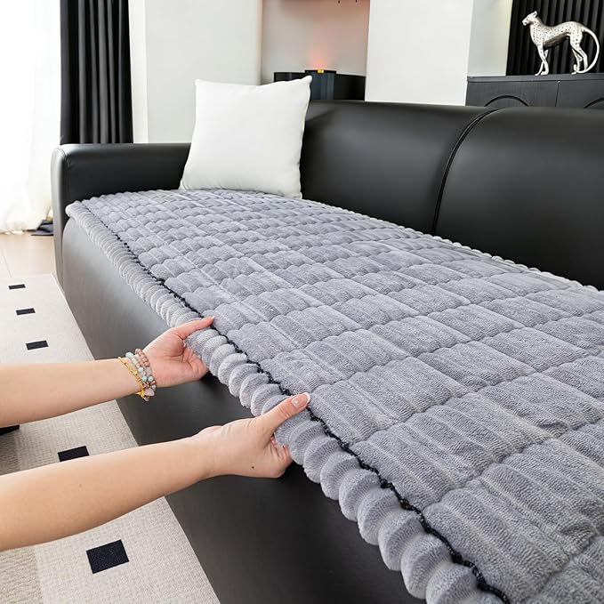 Couch Cover for Dogs, Non Slip Washable Sofa Protector Pet Friendly | Light Gray Fuzzy For 3 Cushion Couch, Protector for All Sofas (27.6" x 82.7") - Image 3