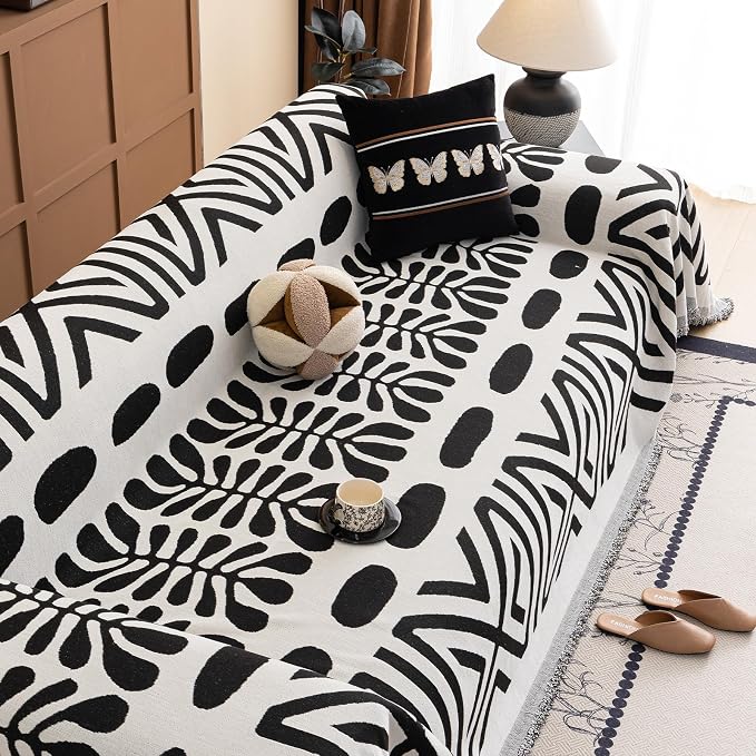 VClife Bohemian Couch Cover Western Aztec Sofa Cover for 3 Cushion Couch Sofa Washable Chenille Sofa Slipcover Boho Non Slip White Black Geometric Couch Slip Cover for Sectional Sofa 71''x134'' - Image 6