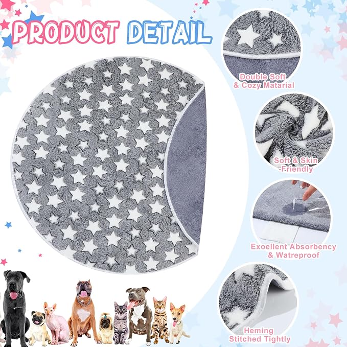 Hahafelt 4 Pcs Round Whelping Pee Pads Washable for Dogs Waterproof Pet Training Mats Reusable Puppy Whelping Pads Non Slip Cat Dog Bed Mat for Crate Kennel(Large Star,48 Inches) - Image 6