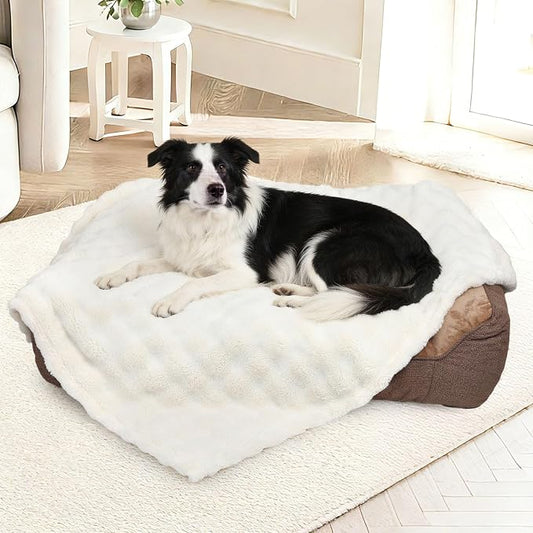 Dog Blankets Washable Pet Blanket - Fluffy Fuzzy Cat Puppy Blanket with Premium 300GSM 3D Fleece Bubble for Pet Kitten Doggy, Cream, 30x40IN by ZAKAPAWS