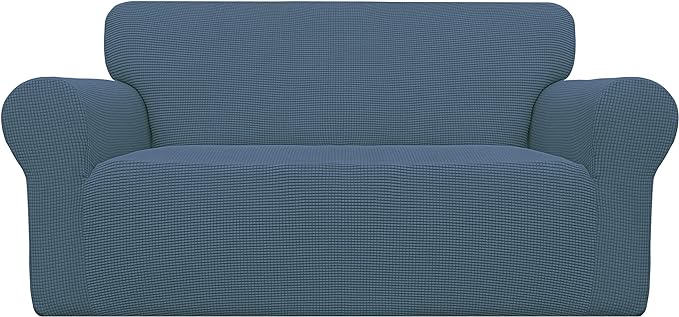 Easy-Going Stretch Oversized Loveseat Couch Covers Washable Bluestone | 1-Piece Large Loveseat Cover for 2 Cushion Couch Furniture Protector RV Sofa Slipcover Soft with Bottom for Kids Pets by Easy-Going