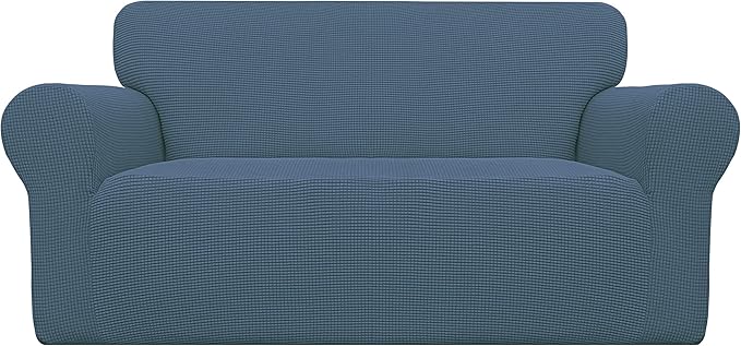 Easy-Going Stretch Loveseat Couch Covers Washable Bluestone | 1-Piece Loveseat Covers for 2 Cushion Couch Furniture Protector RV Sofa Slipcover Soft with Bottom for Kids Pets by Easy-Going