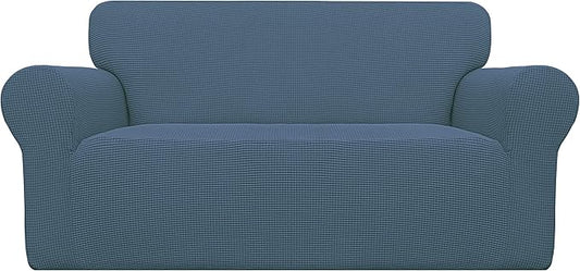 Easy-Going Stretch Loveseat Couch Covers Washable Bluestone | 1-Piece Loveseat Covers for 2 Cushion Couch Furniture Protector RV Sofa Slipcover Soft with Bottom for Kids Pets by Easy-Going