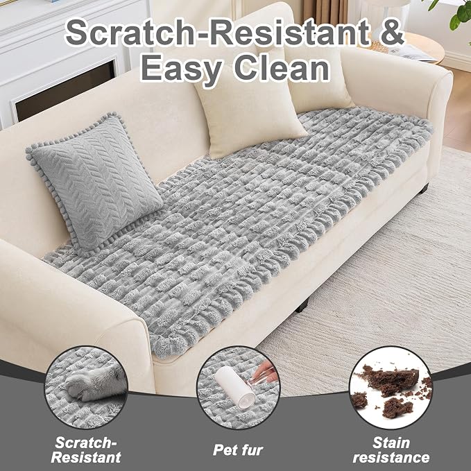 Waterproof Dog Couch Cover, Non Slip Pet Sofa Protector, Thick Fuzzy Couch Cover for Dogs, Machine Washable Furniture Protector, Scratch Resistant Pet Couch Mat(Light Gray, 28" x 83"/70 x 210cm) - Image 5