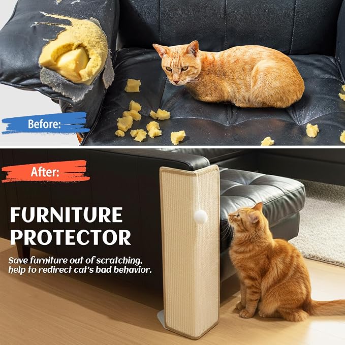 PETKARAY Under-Furniture Cat Scratcher, 23.6'' Sisal Scratching Post for Couch Corner, Furniture Protector Scratch Pad for Sofa with Toy Ball - Image 5