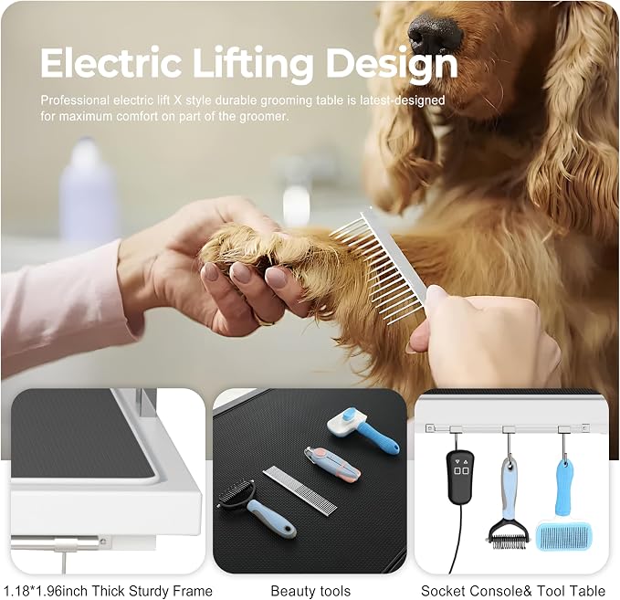 Electric Lift Pet Dog Grooming Table, Upgrade 50 Inch Heavy Duty 9'' -36'' Adjustable Height Professional Pet Grooming Table with Tool Organizer, Adjustable Overhead Arm for Large Dogs at Home, White - Image 3