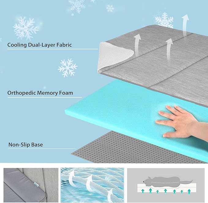 Dog Cooling Mat for Large Dogs – 47"x29" Orthopedic Memory Foam Pad for Summer, Hot Weather & Joint Relief | Washable, Non-Slip Crate Mat for Senior Dogs, Travel & Home(Grey) - Image 2