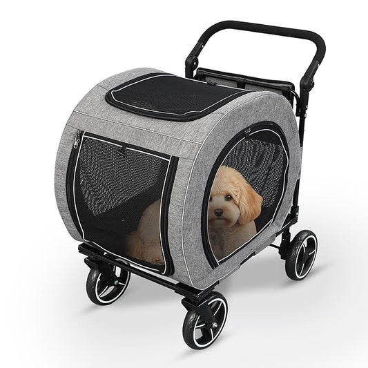 Pet Stroller for Dogs Cats up to 50 lbs, Foldable Dog Stroller with 360° Swivel Wheels, Detachable Carrier, Adjustable Handle, Travel Dog Stroller for Small Medium Large Pets, Gray