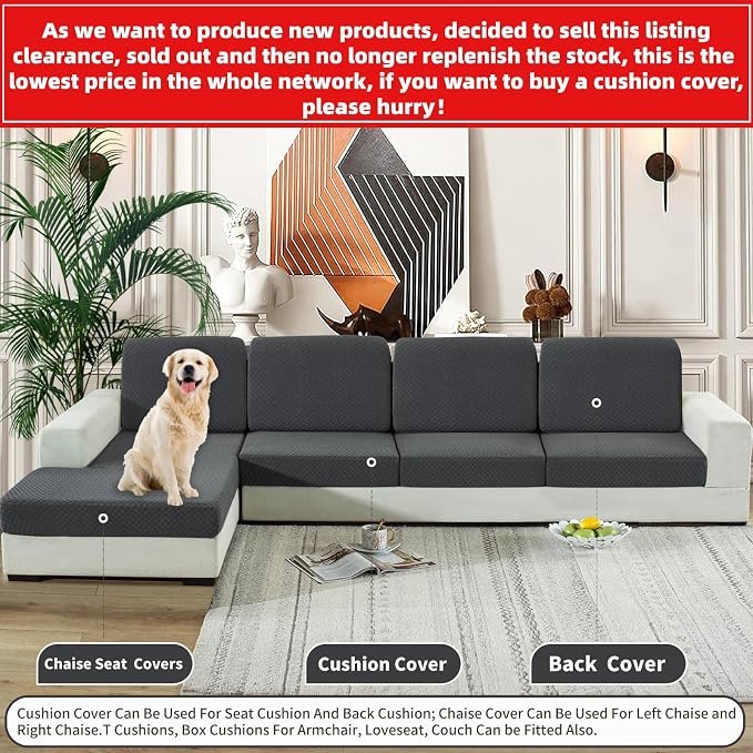 【Clearance】 Stretch Individual Cushion Covers Large Sofa Seat Cushion Slipcovers Soft Couch Cover Replacement Large Checkered Furniture Protector with Elastic Bottom (3 Pcs XL Cushion, Dark Gray) - Image 2