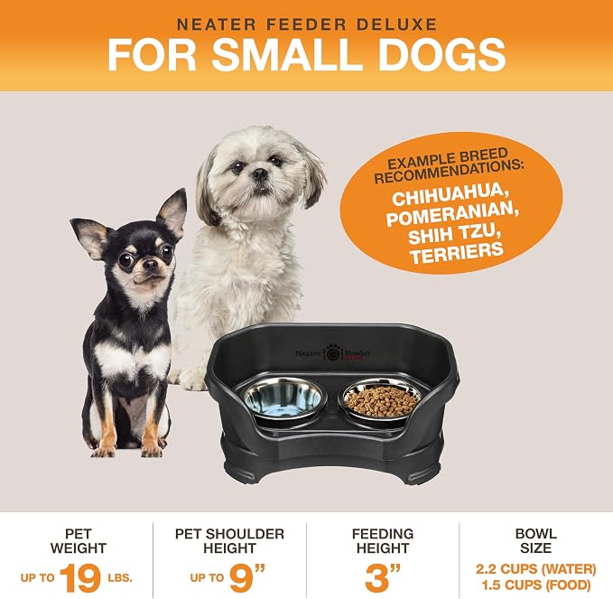 Neater Pet Brands Neater Feeder Deluxe Mess Proof Dog Bowls Elevated for Small Dogs Under 19 lbs, Made in USA, No Spill Raised Dog Food Bowl Stand Feeding Station, Food and Water Bowl Set, Black - Image 2