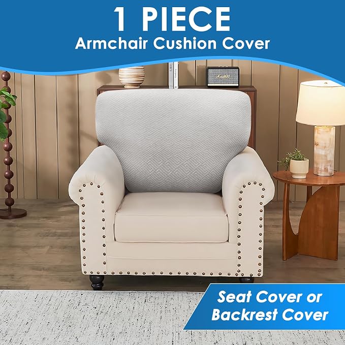 XINEAGE Large Couch Cushion Covers Seat Cushion Cover Thick Stretch Sofa Slipcovers 1 Piece Individual Couch Covers with Elastic Bottom(Single XL Seat Cushion/Backrest,Silver Grey) - Image 4