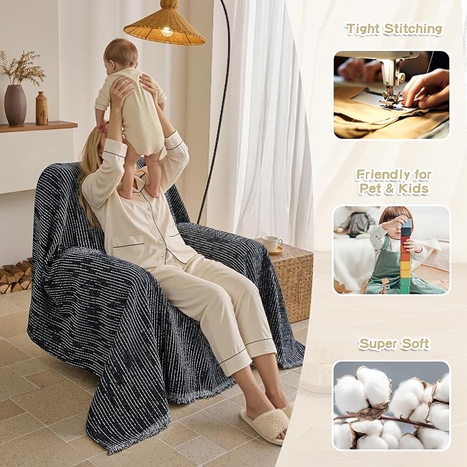 MYSKY HOME Oversized Armchair Couch Cover for 1 Cushion Couch, Washable Sofa Protector, Chair Couch Covers Sofa Covers Sofa Throws Sofa Slipcovers Futon Cover for Pet, Kid, 71"X91", Navy - Image 2