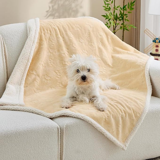 Qeils Pet Blankets for Cats - Waterproof Cat Blanket Washable - Sherpa Fleece Puppy Blanket, Soft Plush Reversible Throw Protector for Bed Couch Car Sofa, 40"X50", Khaki by Qeils