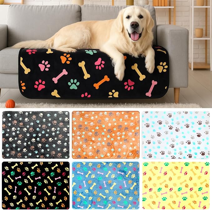 Tegeme 6 Pcs Waterproof Dog Blanket 41 x 30 Inch Paw Print Pet Blanket for Dogs Cats Puppy Washable Soft Fluffy Fleece Rug Flannel Throw Warm Sleep Mat for Kitten Doggy - Image 2