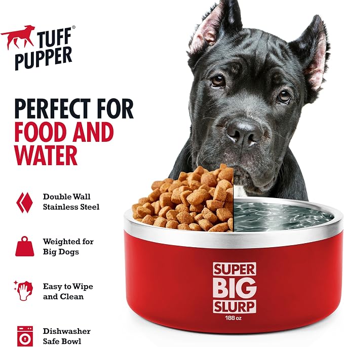 Tuff Pupper Heavy Duty Insulated Dog Bowl | Double Wall Stainless Steel Dog Food Dish | Non-Slip Spill Proof Dishwasher Safe Cat Bowl | Water Dish for Feeding Large Medium Small Pets (188oz, Red) - Image 4