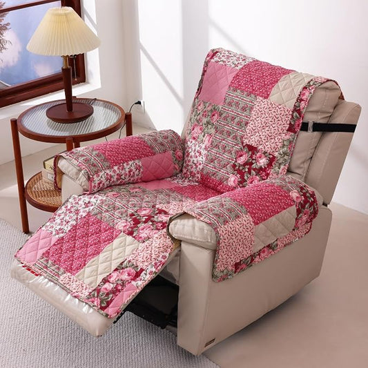 Skidproof Sofa Cover-Patchwork Sofa Slipcover with Elastic Straps-Easy Fit Slip Cover-Washable Furniture Protector for Pets and Kids(Recliner,Hot Pink) by cmfshape-quiltset
