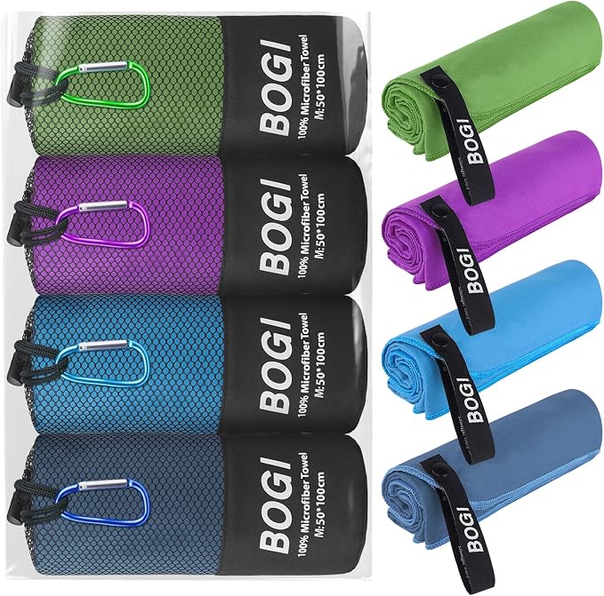 BOGI 4 Pack Microfiber Travel Sports Towel-Quick Dry Towel, Soft Lightweight Microfiber Camping Towel Absorbent Compact Travel Towel for Camping Gym Beach Bath Yoga Swimming Backpacking-4 pcs Medium by BOGI
