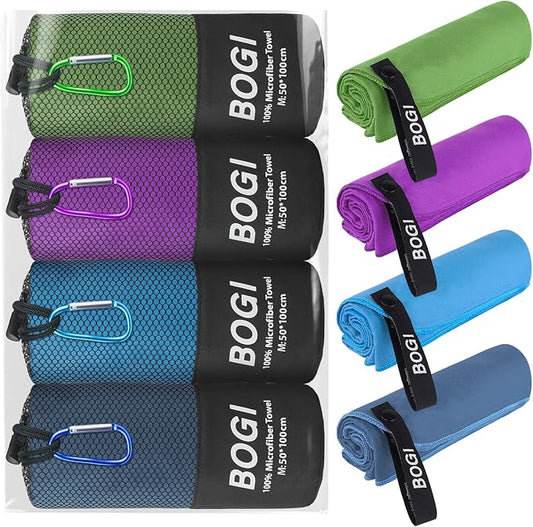 BOGI 4 Pack Microfiber Travel Sports Towel-Quick Dry Towel, Soft Lightweight Microfiber Camping Towel Absorbent Compact Travel Towel for Camping Gym Beach Bath Yoga Swimming Backpacking-4 pcs Medium by BOGI