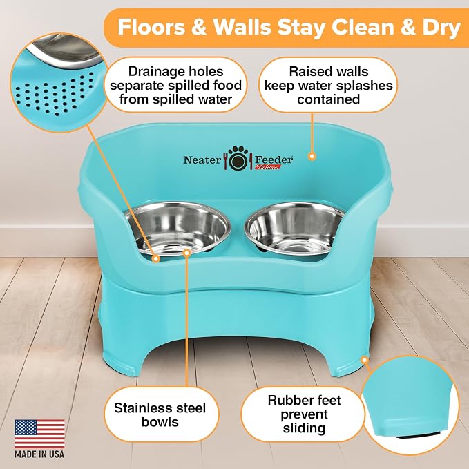 Neater Pet Brands Neater Feeder Deluxe Mess Proof Dog Bowls Elevated for Large Dogs Over 40 lbs, Made in USA, No Spill Raised Dog Food Bowl Stand Feeding Station, Food and Water Bowl Set, Aquamarine - Image 4