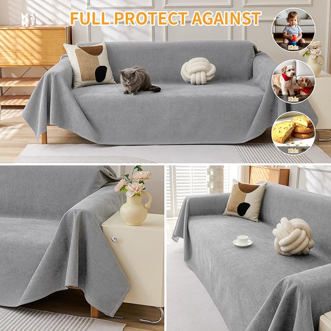 Deep Dream Cat-Scratch Resistant Couch Cover, Waterproof Sofa Cover for 3 Cushion Couch Washable,Pet Friendly Couch Protectors Anti Slip Thickened Love Seat Slipcovers for Dogs, 71" x 118",Light Grey - Image 5