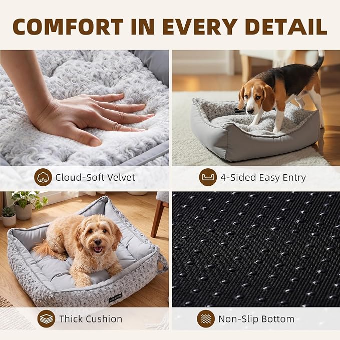 Mora Pets Cool & Warm Reversible Dog Bed for Medium Sized Dogs Washable, Claming Dog Bed Rectangle Soft Sleeping Puppy Bed Pet Cuddler with Anti Slip Bottom, Fluffy Grey Rose (30''x24''x8'') - Image 5