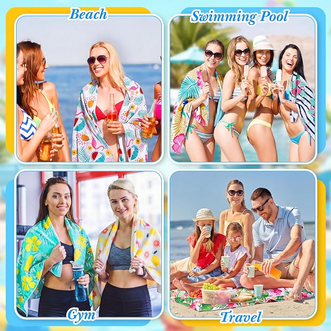 Peryiter 48 Pcs Microfiber Beach Towel with Bags Bulk, 24 Large Quick Dry Pool Towels and 24 Storage Bags, 28 x 55 Inch Hawaiian Blanket for Beach Swimming Summer Party Camping Travel Women - Image 6