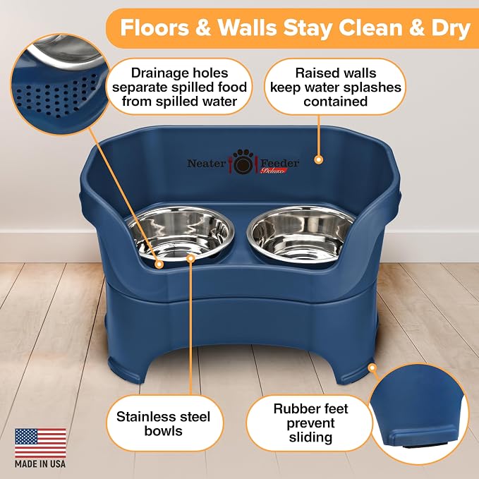 Neater Pet Brands Neater Feeder Deluxe Mess Proof Dog Bowls Elevated for Large Dogs Over 40 lbs, Made in USA, No Spill Raised Dog Food Bowl Stand Feeding Station, Food and Water Bowl Set, Dark Blue - Image 5