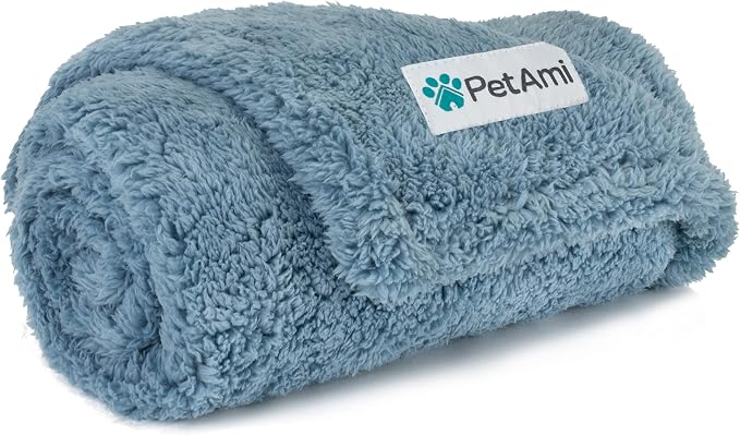 PetAmi Fluffy Waterproof Dog Blanket for Couch and Bed, Reversible Sherpa Pet Throw, Pee Proof Furniture Protector Sofa Cover, Washable Cat Blanket for Small Medium Dogs and Cats (Dusty Blue, 24x32) by PetAmi