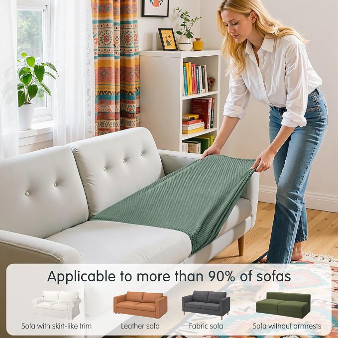 Hokway Stretch Couch Cushion Covers, 2 Piece Individual Sofa Cushion Slipcovers，Jacquard Sofa Seat Slipcover Set, Non-Slip Protector for Cushion (Celadon,Small-2PC) - Image 4