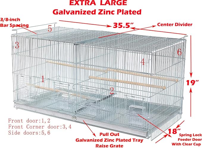 Lot-2 Extra Large 35.5"x18"x19"H No Rust Stainless Galvanized Zinc Stackable Breeder Bird Flight Cage Side Breeding Nest Box Door Removable Divider with Removable Rolling Stand - Image 2