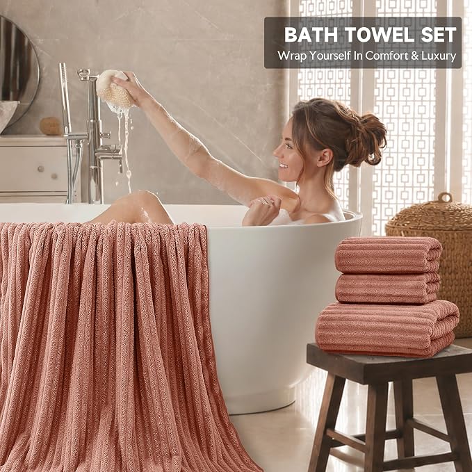 Extra Large Bath Towel Set 10 Piece, XL Bath Towels 35"x67" Oversized Bath Sheets, 280 GSM Microfiber Quick Dry Absorbent Towels, 5 Bath Sheets & 5 Hand Towels (Terracotta) - Image 3