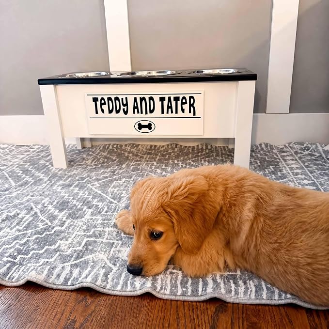 3 Bowl Dog Feeding Station, Personalized Triple Bowl Food Stand Large Dogs | Farmhouse Style, Elevated Wood Stand, Storage Container, Stainless Steel Bowls, Raised Feeder, Large Breed, Made in USA - Image 2