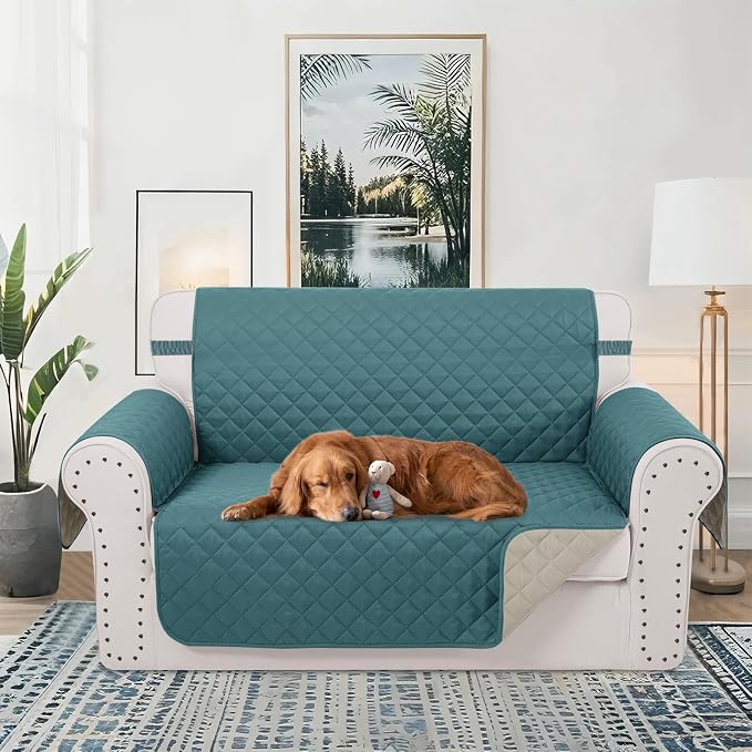Reversible Loveseat Couch Sofa Covers, 2-Seater, Blue | Loveseat Covers for Dogs Water Repellent, Friendly Furniture Protector with Elastic Straps for Living Room - Image 2