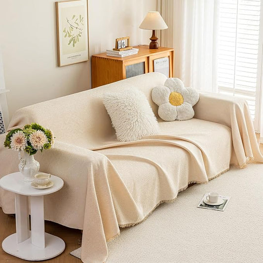 ROOMLIFE Boho Beige Couch Cover for Dogs, Washable Non Slip Furniture Protector Couch Sofa Covers for 3 Cushion Couch, Soft Breathable Sofa Slipcovers Couch Cover Throw Blanket with Tassels71''X118'' by ROOMLIFE
