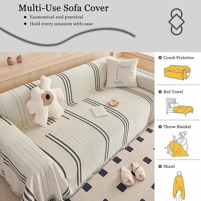 DREAMINGO Couch Cover Reversible Chenille Furniture Protector Sofa Covers for Dogs Pets Dark Grey Couch Cover for 3 Cushion Couch Sofa Vertical Stripe Jacquard Sofa Slipcover Sectional, 71"x150" - Image 6