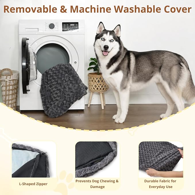 EGOHOME Dog Bed for Large Dogs, Shredded Memory Foam, Washable, Non-Slip | Balanced Support Foam, CertiPUR-US, Removable Washable Cover, Rose Velvet, Dog Crate Bed & Kennel Pad, 41 x 27 Inch, Gray - Image 5