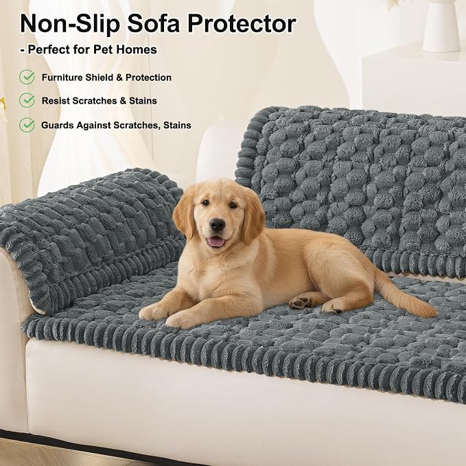 Smiry Non Slip Couch Covers for Dogs, Scratch Resistant Pet Sofa Protector | Machine Washable Soft Fuzzy Thick Furniture Cover for Sofa Loveseat Sectional Large Dogs, Dark Grey, 27.6" x 27.6" - Image 10