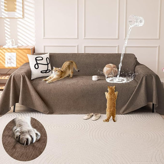 OstepDecor Waterproof Couch Covers for Pets, Couch Protector from Cat Claws | Washable Sofa Cover for Dogs, Non Slip Furniture Protector for Sofas, Loveseats & Sectionals, 71"x134", Brown by OstepDecor