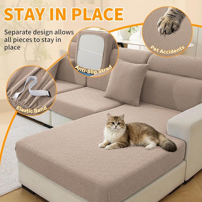 XINEAGE Couch Cushion Covers,Loveseat Sofa Seat Slipcovers for Pets,Non Slip Sofa Seat Cover Washable,Sofa Slipcovers with Elastic Bottom(1 Piece Sofa Cushion Cover,Khaki) - Image 5