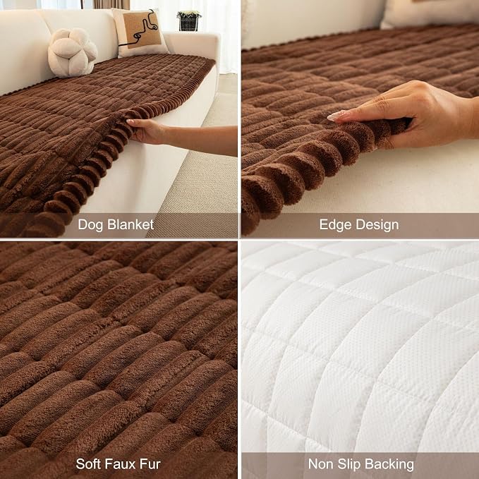 Faux Fur Plush Dog Couch Cover, 3D Stripe Fuzzy Sofa Covers, Non-Slip Fluffy Dog Bed Cover Pet Blanket, Washable Furniture Protector for Puppy Cat (Dark Coffee,28"x59") - Image 7
