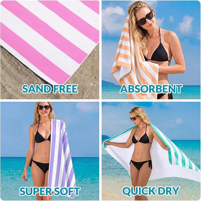Frienda 4 Pack Microfiber Oversized Lightweight Beach Towel 71x32 in for Women Men Microfiber Quick Dry Sand Free Ocean Coastal Towels for Beach Pool Travel (Pastel Stripe) - Image 6