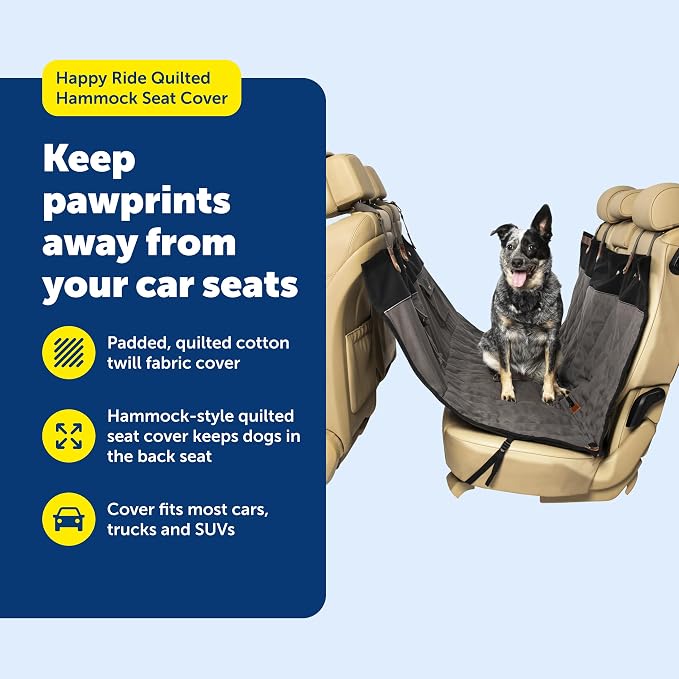 PetSafe Happy Ride Quilted Dog Car Seat Cover, Hammock, Black | Dog Hammock Seat Cover for Car, Scratch-Resistant Quilted, 4 Adjustable Headrest Straps, Nonslip Backing, Machine Washable - Image 4