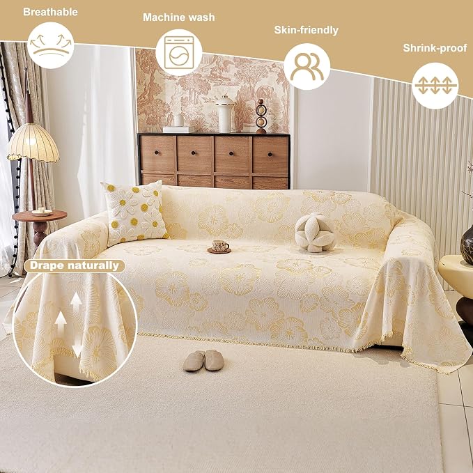ROOMLIFE Boho Couch Covers for Sofa Washable for 3 Cushion Couch Chenille | Furniture Protector Sofa Couch Cover for Dogs, Soft Breathable Sofa Slipcover, Couch Throw Blankets with Tassels 71''X134'' - Image 4