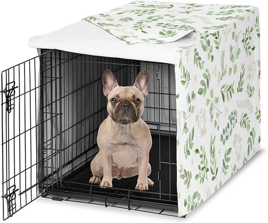 Sweet Jojo Designs 30in. Small/Medium Dog Crate Cover (Green Boho Floral Leaf) Pet Cage, Kennel Covers (Bohemian, Watercolor, Botanical, Flower, Woodland, Tropical, Garden, Nature, Neutral, Sage) by SweetJojoDesigns