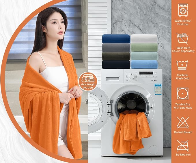 Extra Large Bath Sheet 4 Piece (35"x70")-Ultra Soft Oversized Bath Towel,Bath Sheet Set for Bathroom Hotel,Highly Absorbent Quick Dry Shower Towel Set for Adults,Bathroom Towel-Orange - Image 5