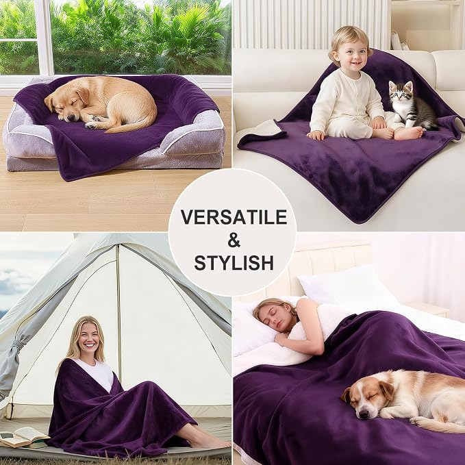 Smiry Waterproof Dog Bed Blanket, Leakproof Pet Throw Blanket for Bed Couch Sofa, Reversible Sherpa Fleece Furniture Protector Cover for Small Medium Large Dogs Cats (Purple, 50x60 inches) - Image 6