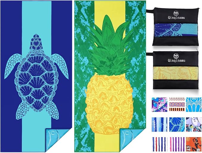 2 Pack Microfiber Lightweight Beach Towel 71"x32" Oversized Extra Large Thin Sand Free Towels Travel Swim Pool Yoga Gym Camping for Adults Women Men Beach Essentials Accessories Vacation Gift by Qinqinamu