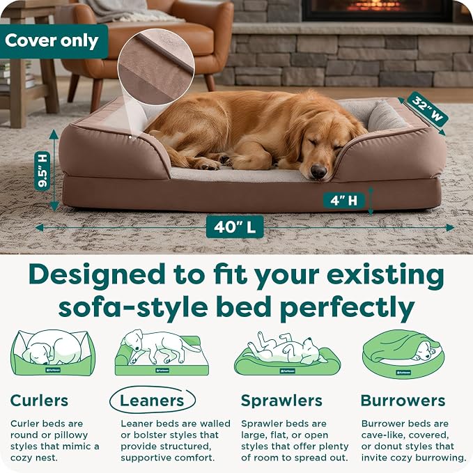 FurHaven Dog Bed Cover Replacement, Sofa-Style Design with Soft, Breathable Fabric for Cozy Comfort, Machine Washable, Jumbo XL, Plush & Velvet Waves, Brownstone - Image 3